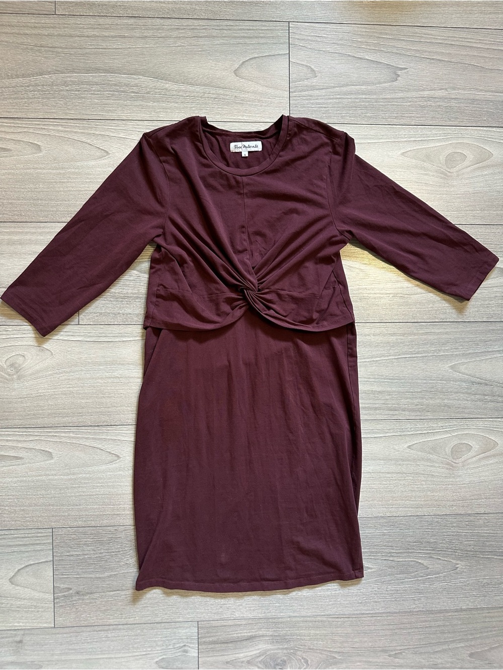 Women’s Twist-Front Maternity Nursing  3/4Long Sleeve Dress in Maroon Size Small